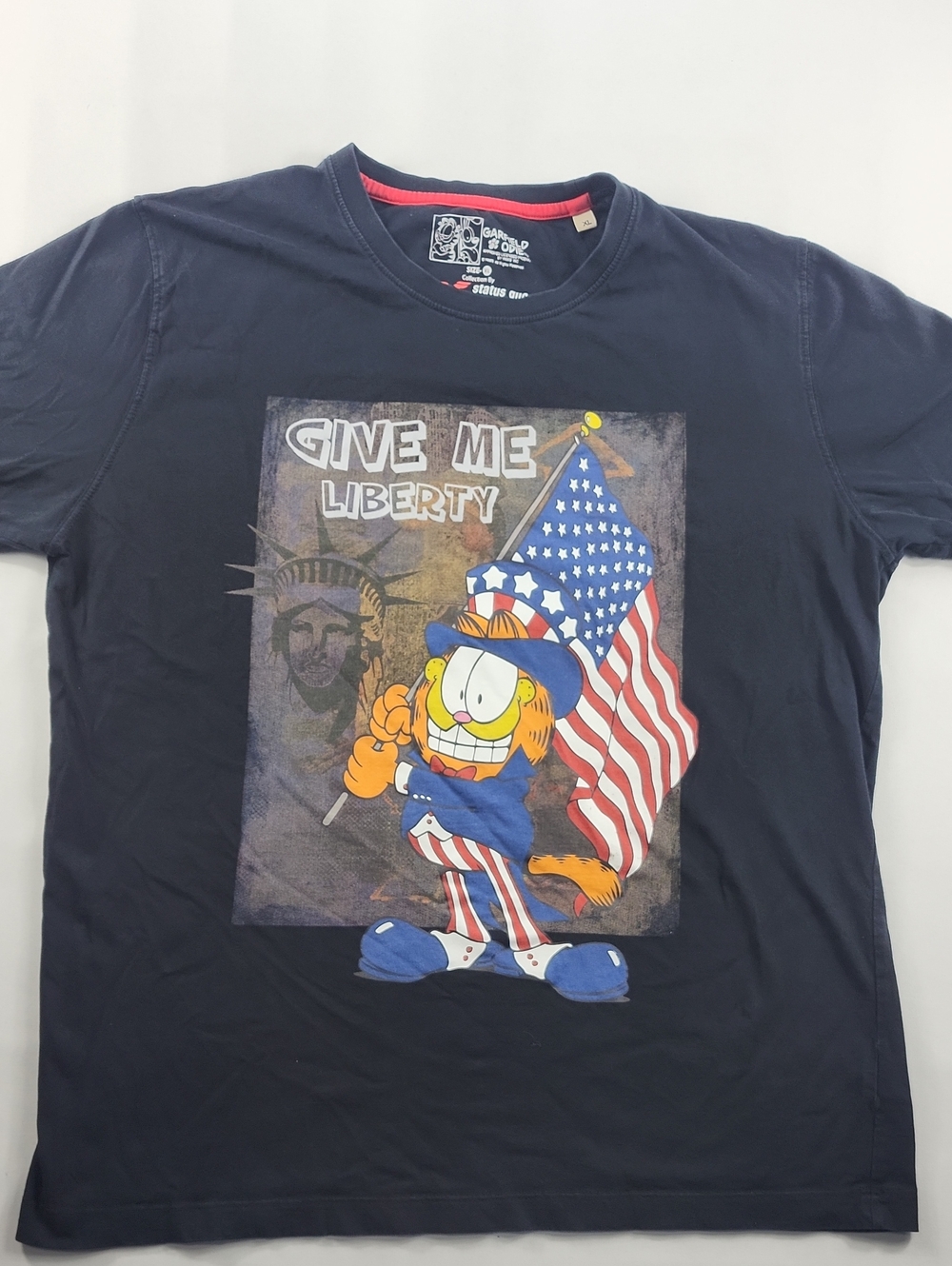 Garfield Uncle Sam Patriotic Give Me Liberty Navy Graphic T-Shirt XL